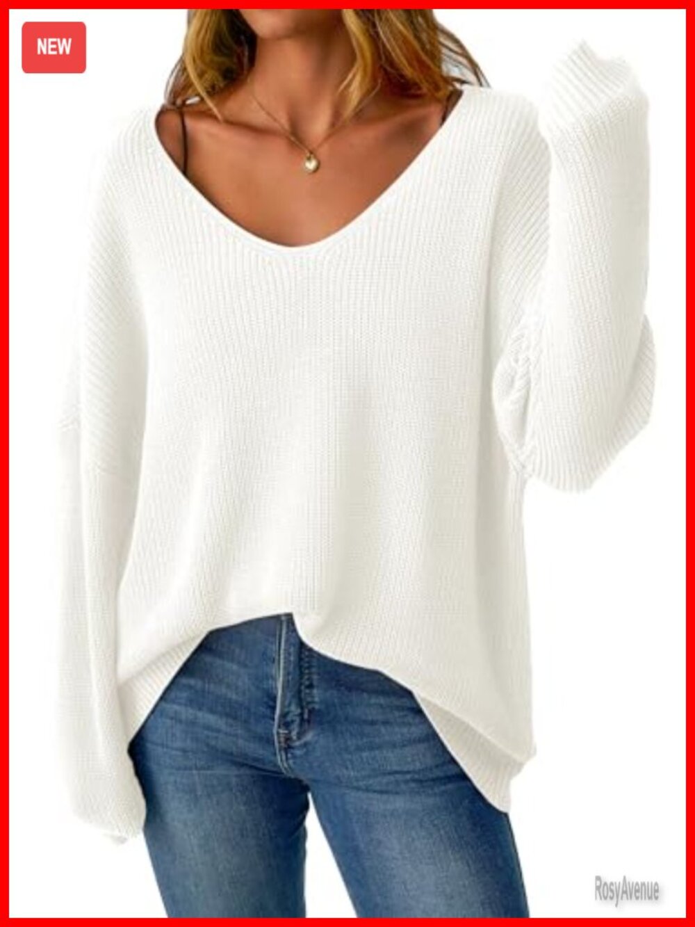 Oversized V Neck Off Shoulder Sweater Long Sleeve Pullover Loose Fit